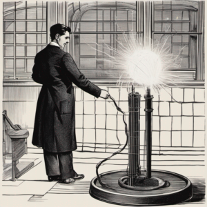 Nikola Tesla experimenting with electricity
